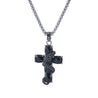 CHURINGA 316L Stainless Steel Black Crystal Coiled Snake Christian Cross Pendant